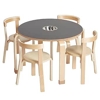 ECR4Kids Bentwood Chalkboard Table and Chair Set, Kids Furniture, Natural, 5-Piece