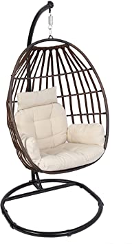 Luckyberry Wicker Egg Chair Rattan Teadrop Foldable Chair, Hanging Chair, Outdoor Patio Porch Lounge Chair