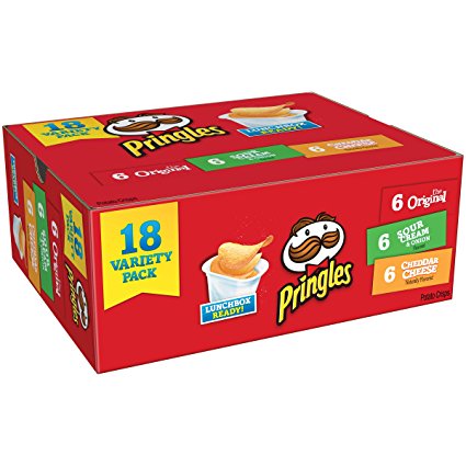 Pringles Snack Stacks Potato Crisps Chips, Flavored Variety Pack, Original, Cheddar Cheese, and Sour Cream and Onion, 12.9 oz (18 Cups)