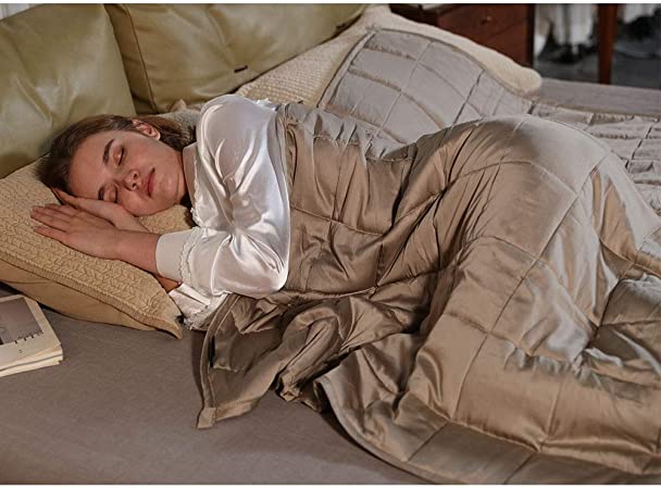 ZonLi Bamboo Cooling Weighted Blanket 25lbs ( 60''x80'',Khaki,) Cool Blanket Throw for Adult, 100% Viscose with Glass Beads