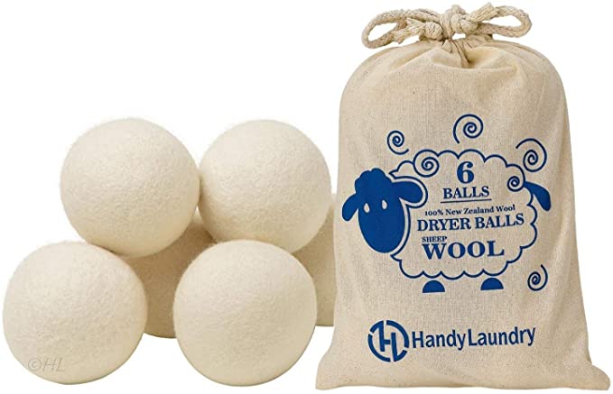 Handy Laundry Sheep Wool Dryer Balls Pack of 6 Premium 100% Natural XL Fabric Softener Reusable, Saves Drying Time