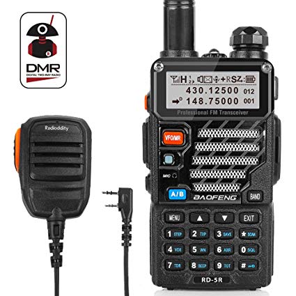 Radioddity x Baofeng RD-5R Dual Band Dual Time Slot DMR, VHF/UHF1024 Channels FM Radio Rechargeable Long Range Walkie Talkies Compact Ham Amateur Radio, Programming Cable & Remote Speaker