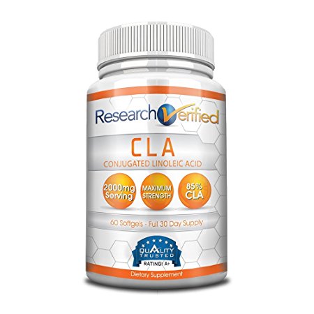 Research Verifed CLA - 2000mg 85% Conjugated Linoleic Acid - Top Proven Potency - 100% Pure - 100% 365 Days Money Back Guarantee - 1 Bottle (1 Month Supply) - Natural Weight Loss Management