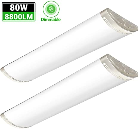 TychoLite 4FT LED Light Fixtures 80W 8800 Lumens, Dimmable 4 Foot LED Flush Mount Ceiling Lights 4000K, Indoor LED Lighting Fixture Fluorescent Replacement for Kitchen, Laundry Room, Garage - 2 Pack