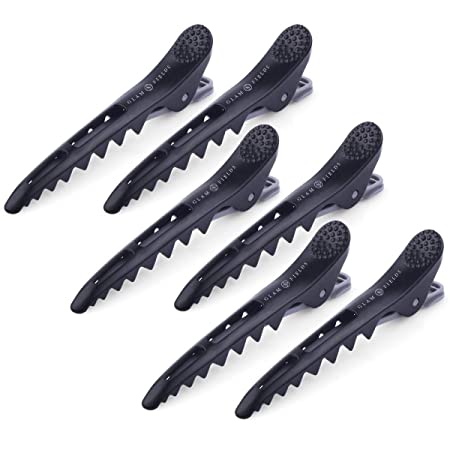 GLAMFIELDS 6 Pack Professional Plastic Shark Hair Clips for Styling and Sectioning - Durable Shark Hair Clip with Non-slip grip & Wide Big Teeth for Easy Styling Thick/Thin