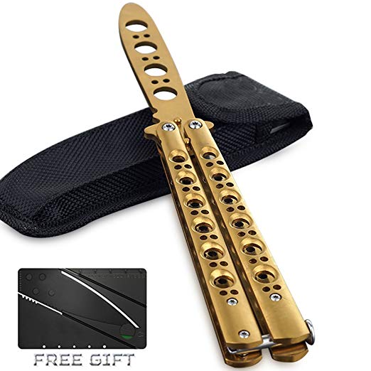 Butterfly Knife Trainer,Stainless Steel Blunt Practice Balisong Dull Pocket Training Knives Tool