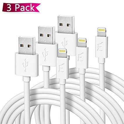 Enther (6 feet) USB to Lightning Cable MFI Apple Certified 3 Pack Charging Cord for Fast Data Transfer and Charge - Thick/White(2 Meter)