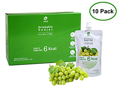 Jelly.B Konjac Jelly (10 Packs of 150ml) - Healthy and Natural Weight Loss Diet Supplement Foods, 0 Gram Sugar, Low Calorie, Only 6 kcal Each Packets, Made in Korea. (Grape)