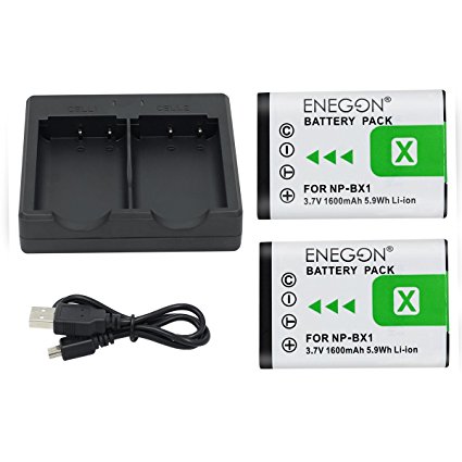 NP-BX1 ENEGON Replacement Battery (2-Pack) and Rapid Dual Charger for Sony NP-BX1, NP-BX1/M8 and Sony Cyber-shot DSC-RX100,DSC-RX100 II,DSC-RX100M II,DSC-RX100 III,DSC-RX100 V,DSC-RX100 IV,HDR-CX...