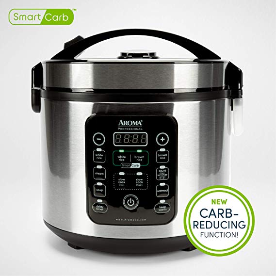 Aroma Housewares ARC-1120SBL Smart Carb, Food Steamer, Multigrain Slow Cooker with Keep Warm Function and Timer, 20 Cooked 10 Cup Carbohydrate Reduced Rice, stainless steel