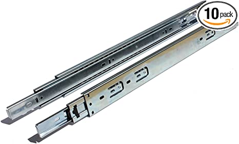 GlideRite Hardware 2870-ZC-10 28 inch 100 lb 1 inch 10 Pack 28" Side Mount Full Extension Ball Bearing Drawer Slides with 1" Over-Travel, Silver