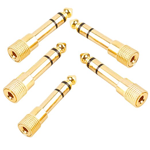 LIQUN 1/4 inch to 1/8 inch Stereo Audio Adapter Gold Plated 6.35mm(1/4 inch) Male to 3.5mm(1/8 inch) Female Stereo Jack Adapter, 5 Pack