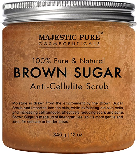Majestic Pure Brown Sugar Scrub 12 oz - Natural Exfoliator and Powerful Body and Facial Scrub for Anti Cellulite Treatment, Stretch Marks, Acne, and Varicose Veins