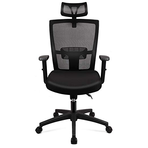 TOPVORK Ergonomic Office Chair Mesh Chair Heavy Duty Office Chair, Adjustable Headrest and Armrest, Home Office Chair with Tilt Function and Position Lock