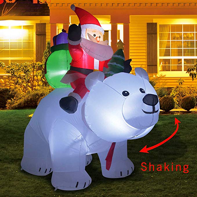 Kemper King 6 Foot Christmas Inflatables Santa on Bear, Airblown Inflatable Bear with Santa and Gifts, Lighted for Home Outdoor Yard Lawn Decoration