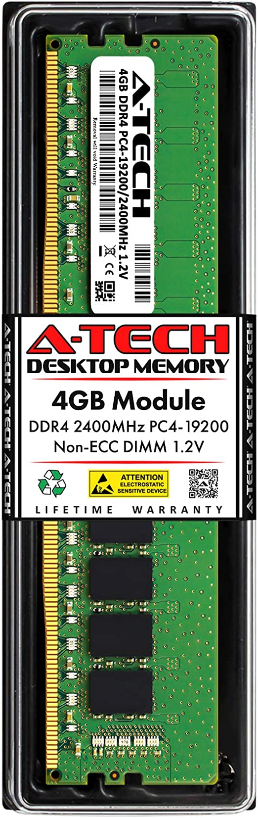 A-Tech 4GB DDR4 2400 MHz UDIMM PC4-19200 (PC4-2400T) CL17 DIMM Non-ECC Desktop RAM Memory Module