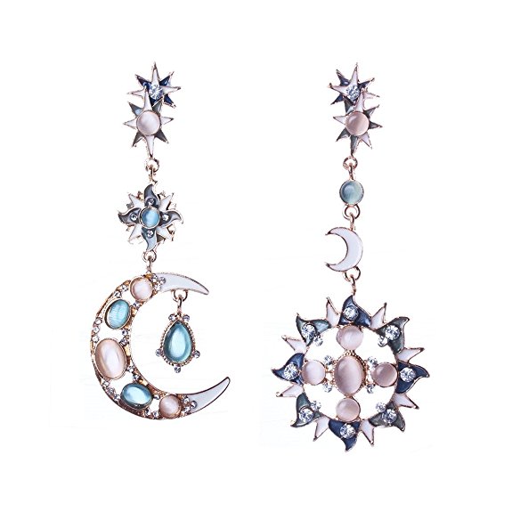 Women Elegant Cute Sweet Moon Sun Oil drope Crystal Long dangle earrings