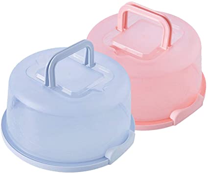 9.8" Cake Carrier,Round Portable Cheesecake Containers Boxes, Food Storage,Cake Stand, Container Stand for Cupcakes, Plastic Containers with Handles Airtight Lids (2pcs)