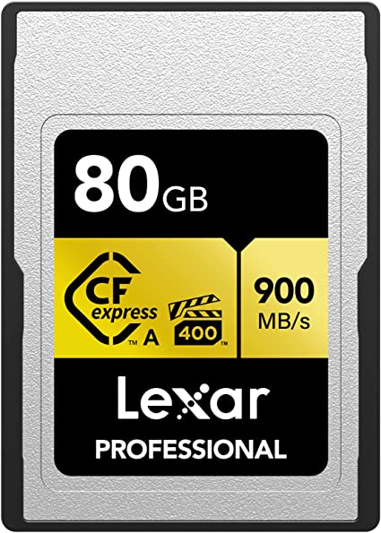 Lexar Professional 80GB CFexpress Type A Gold Series Memory Card, Up to 900MB/s Read, Cinema-Quality 8K Video, Rated VPG 400 (LCAGOLD080G-RNENG)