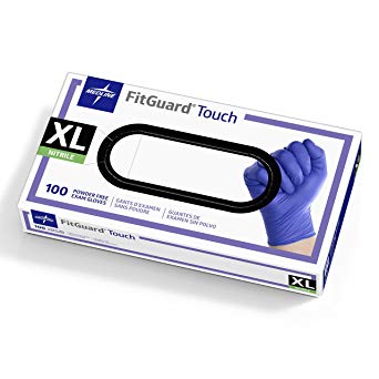 Medline FitGuard Touch Nitrile, Latex Free, Powder Free, Exam Gloves, Blue, X-Large (100 Count)