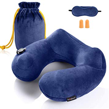 JAYOL Travel Pillow Ultimate Comfort Inflatable Neck Pillow - Quick Inflation, Compact 360° U Shaped Neck Support Cushion with Sleep Mask, Ear Plugs and Travel Bag, Suitable for Airplane, Train, Car