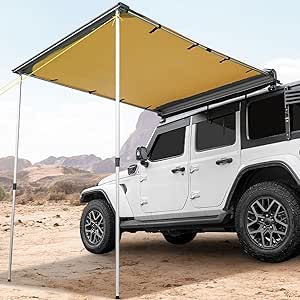 JOYTUTUS Vehicle Awning 8.2'x10' Roof Rack Pull-Out Sun Shade UV50 , Weatherproof 4x4 Side Awning for Camping, Car Awning with Adjustable Hardware, Quick Set-up, SUV/Truck/Van/Jeep