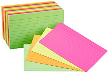 AmazonBasics Ruled Index Cards, Assorted Neon, 3x5-Inch, 300-Count