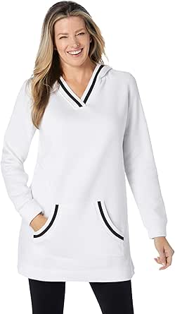 Woman Within Women's Plus Size Hooded Fleece V-Neck Tunic