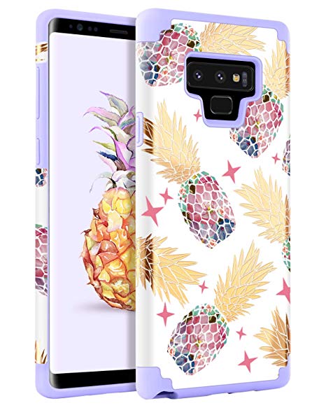 BENTOBEN Samsung Galaxy Note 9 Case, Colorful Pineapple Design Slim 2 in 1 Hybrid Soft Silicone Bumper Hard PC Cover Shockproof Protective Phone Cover Girls Women, Purple