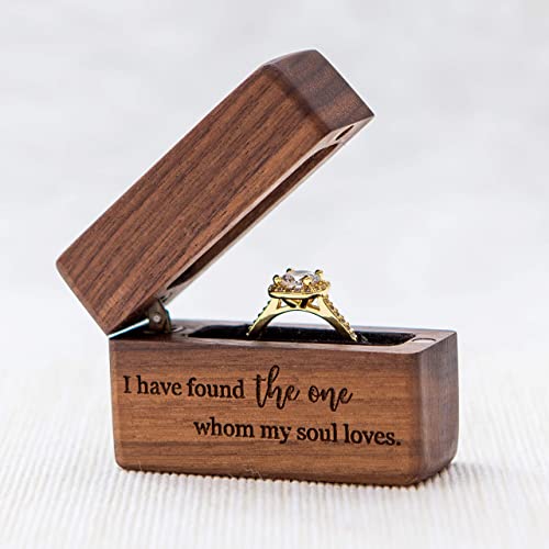 Engraved Wood Ring Box - I have found the one whom my soul loves (Slim Portable Engagement, Proposals, Wedding Ring Box)