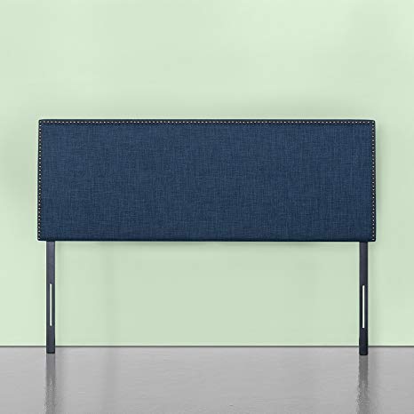 Zinus Upholstered Nailhead Rectangular Headboard in Navy, Queen