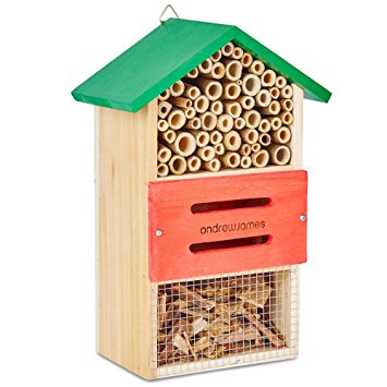 Andrew James Bug Hotel & Bee House - Weather Resistant Insect Hotel for the Garden to Attract Pollinating Insects Like Solitary Bees and Natural Pest Controllers Like Ladybirds and Lacewings (Bug House)