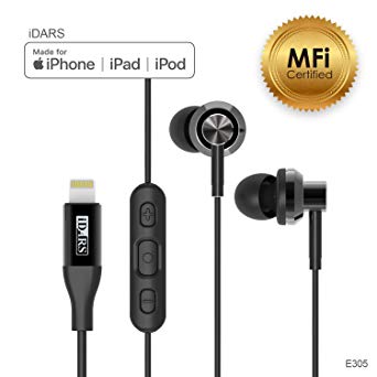 iDARS E305 Headphones MFi-Certified In-Ear Lightning Earphone, Ergonomic Design Earbuds with Mic & Remote for iPhone 7, iPhone 7 Plus, iPhone 8, iPhone 8 Plus, iPhone X (Black)