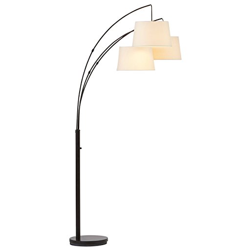 Rivet Modern Adjustable 3-Arm Floor Lamp, 77"H, With Bulbs and Burlap Shades