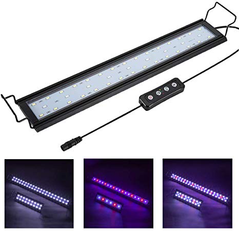 Hygger Full Spectrum Aquarium Light with Aluminum Alloy Shell Extendable Brackets, White Blue Red LEDs, External Controller, for Freshwater Fish Tank