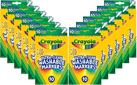 Crayola Washable Fine Line Markers, 12 Sets of 10ct Markers, Stocking Stuffers, Gifts