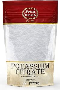 Spicy World Potassium Citrate Powder 8 OZ - Pure, Vegan, Food Grade, Bulk Potassium Supplement