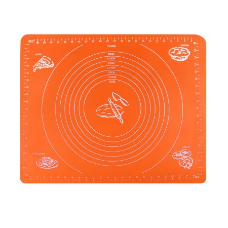 Silicone Baking Mat, KinHom 16'' * 20'' Reusable Non-Stick Baking Pastry Rolling Heat Resistant Table Mat with Measurements Chef Tools for Pizza,Breads,Lasagna,and other Recipes in Kitchen Orange