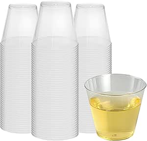 Restaurantware RW Base 5 Ounce Party Cups 20 Disposable Drinking Cups - With Rolled Rim Round Clear Plastic Cocktail Glasses Serve Vodka Tequila Or Whiskey For Birthdays Weddings And More