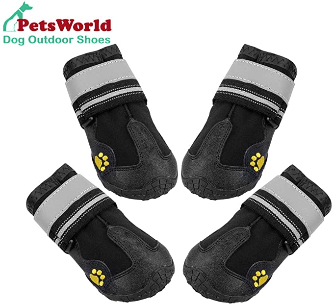 PETSWORLD Dog Waterproof Protective Boots with Reflective Double Straps Fleece Lining and Water Resistant Oxford Fabric | Ideal for Small Medium Large Dogs
