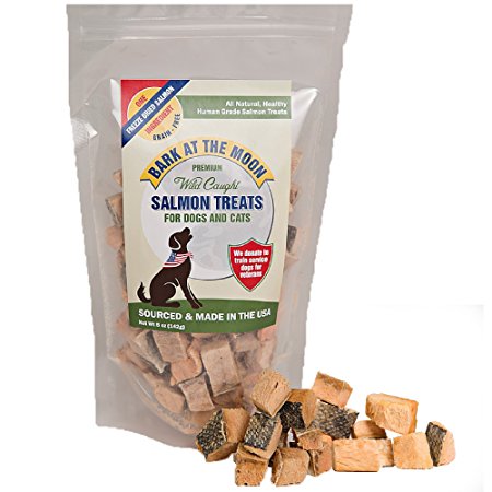 Premium Salmon Dog Treats Made in USA Only - One Ingredient: Wild Caught American Salmon - Freeze Dried, Human Grade - No Additives or Preservatives - Grain Free - Purr-fect Healthy Cat Snack too
