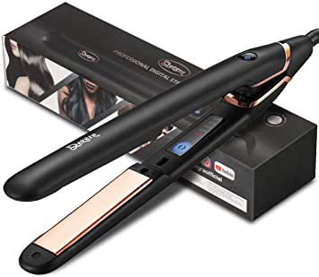 Deogra Professional Hair Straightener Titanium Touch Control Flat Iron Adjustable Temperature Max.450F Dual Worldwide Voltage Incl Heat-resistance Pouch (Rose Gold)