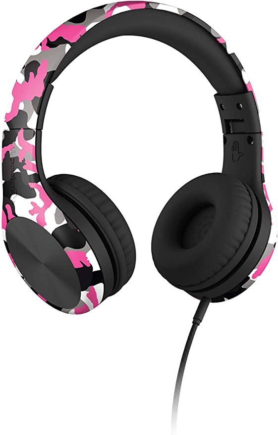 LilGadgets Connect  PRO Kids Premium Volume Limited Wired Headphones with SharePort and Inline Microphone (Children) - Pink Camo