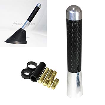 Mega Racer 1 Pc JDM Style Polished Silver 3" in / 76 mm Real Carbon Fiber Screw Type Short Stubby Antenna Car SUV AM/FM