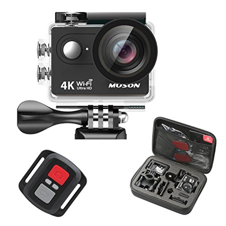 Muson 4K WIFI Action Camera 2.0¡± Screen 12MP F/2.4 170 Degree Wide Angle 30M Waterproof Sports DV With 2.4G Remote Control and 19 Accessories kits