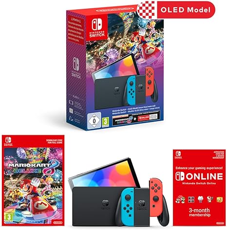 Nintendo Switch OLED Neon   Mario Kart 8 Deluxe Bundle   NSO