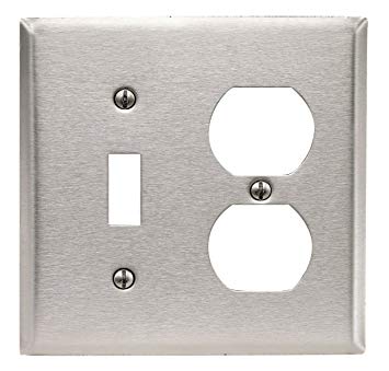 Leviton 84005-40 2-Gang 1-Toggle 1-Duplex Device Combination Wallplate, Standard Size, Device Mount, Stainless Steel