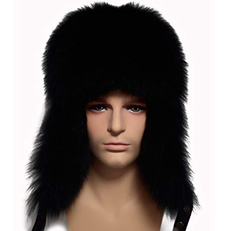 Valpeak Mens Winter Hat Real Fox Fur Genuine Leather Russian Ushanka Hats