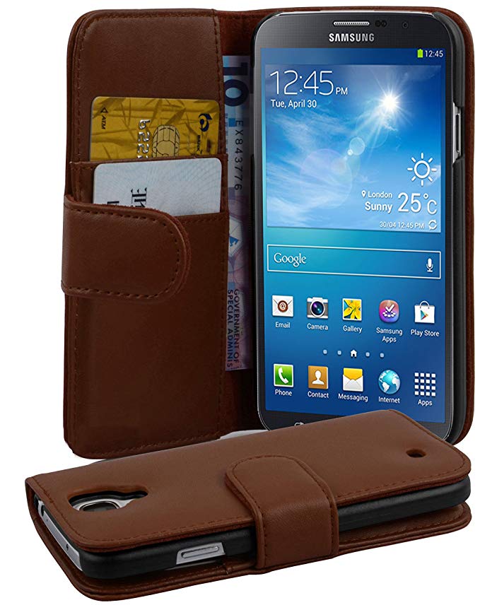 Cadorabo Case Works with Samsung Galaxy MEGA 6.3 in Saddle Brown (Design Book Smooth) – with 2 Card Slots – Wallet Case Etui Cover Pouch PU Leather Flip