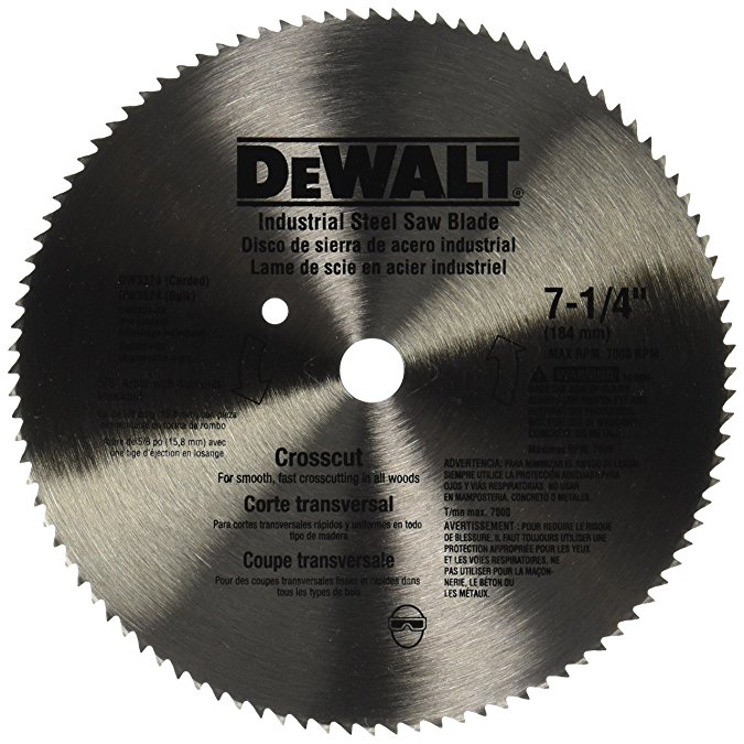 DEWALT DW3324 7-1/4-Inch 100 Tooth ATB Crosscut Saw Blade with 5/8-Inch and Diamond Knockout Arbor